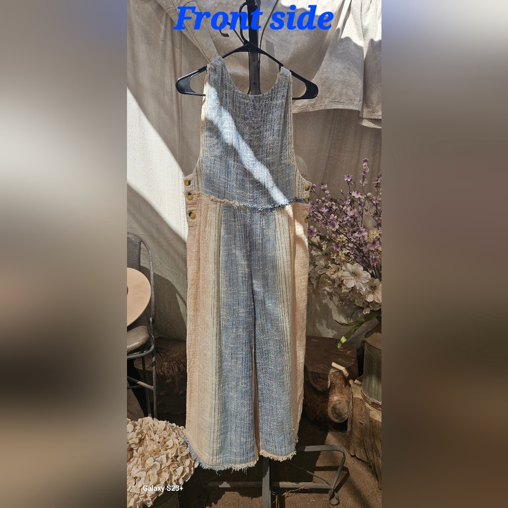 Free People Blue and Beige Jumpsuit